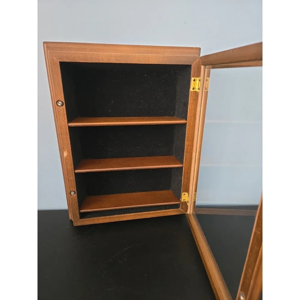 Vintage Wooden Curio Cabinet Knick Knack Display Shelf Glass Door Wall Mountable